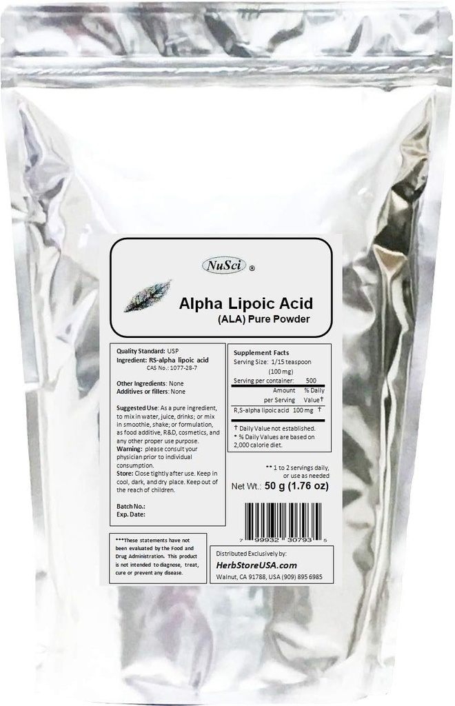 ALA pur RS- Alpha poudre d'acide lipoïque (50 grammes (1,76 oz))