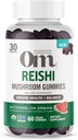 Om Mushroom Superfood Reishi Gummies, États-Unis Champignons biologiques cultivés, soutient la santé immunitaire, l'équilibre et le stress, 60 comtes, 30 portions Gummy suppléments