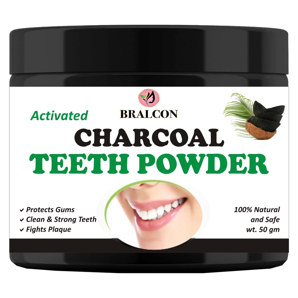 BRALCON Activated Charcoal Teeth Whitening Powder 50g | 100% Natural Herbal Ingredients & Chemical Free | Coconut Charcoal Tooth Powder for Teeth Whitening