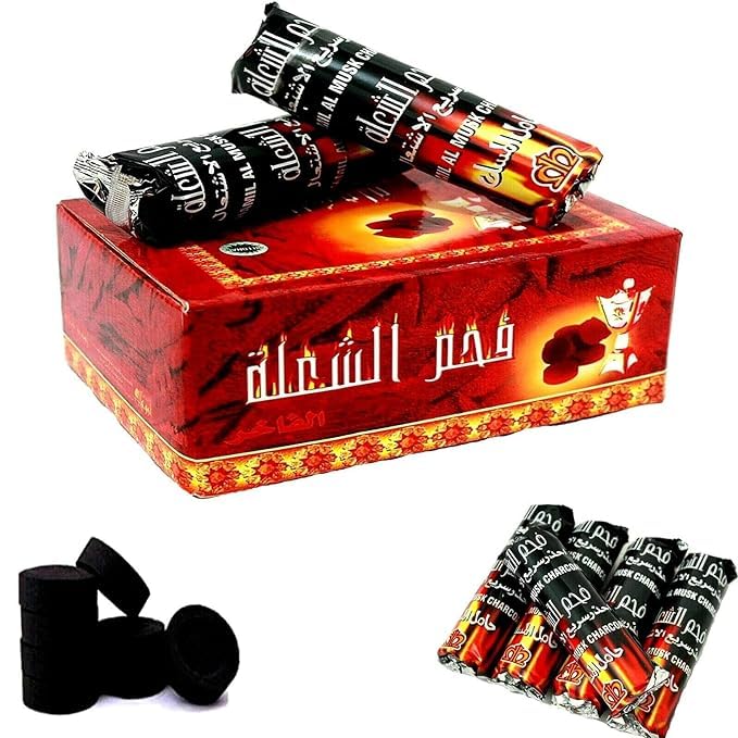 A.S.K Magic Coal Pack of 10 Rolls Coconut Charcoal | Quick Light Charcoal for Sheesha 1 Box [ 100 Coals ] red Box (red)