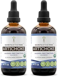Secrets de l'artichaut de Tribe USDA Organic (extrait sans alcool, gouttes à base de plantes de haute puissance) Fabriqué à partir d'artichaut biologique 100% certifié (Cynara scolymus) Feuille séchée 2x4 oz
