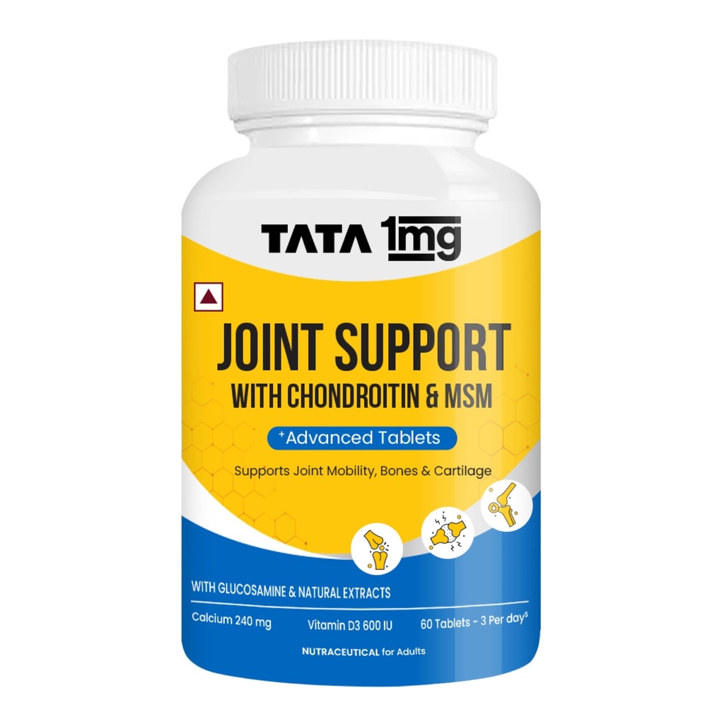 Tata 1mg Joint Support Advanced Tablet with Glucosamine, MSM, & Chondroitin, For Men & Women, Pack of 60 Tablets
