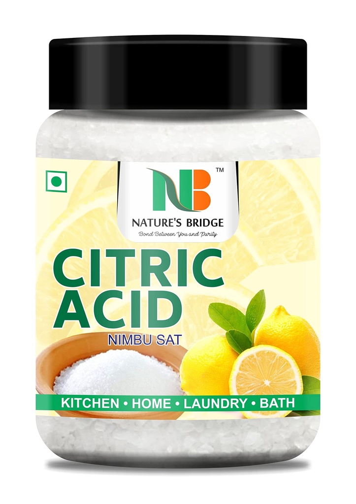 Nature's Bridge Natural Citric Acid 250 Gm | Nimbu Sat | Tatri | Nimbu Phool | Lemon Salt | Natural Food Preservative, Flavor Enhancer | Household Cleaner Citric Acid Crystals