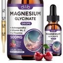 Glycinat de magnésium gouttes liquides 500mg, avec vitamine B6, Ashwagandha, L - Theanine, Camomille, supplément de Glycinat de magnésium haute absorption pour le sommeil, le stress, l'énergie, l'humeur - Saveur de cerise