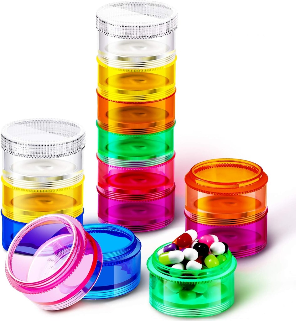 Sieral 7 Days Stackable Pill Organizers 7 Compartments Round Pill Boxes Tower Weekly Vitamin Individual Storage Containers Travel Cases with Lids for Medications, Vitamins and Supplements(2 Sets)