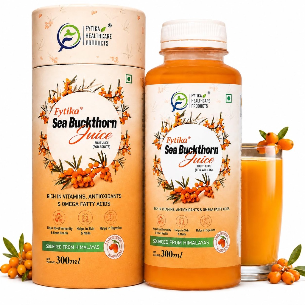 Fytika Sea Buckthorn Juice - 300 ML (PACK OF 1) | Pulp Concentrate Made for Your Total Body Care & Wellness | Rich in Vitamin C, Omega 3, 6, 7, 9 & Antioxidants | For Men & Women