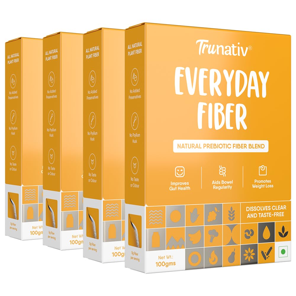 Trunativ Everyday Fiber Supplement Powder | Instant Acidity Relief & Bloating Relief | Prebiotic Fibre Supplement | Psyllium Husk Replacer & Isabgol Replacer | Gluten Free | Unflavored 400g (Pack of 4)