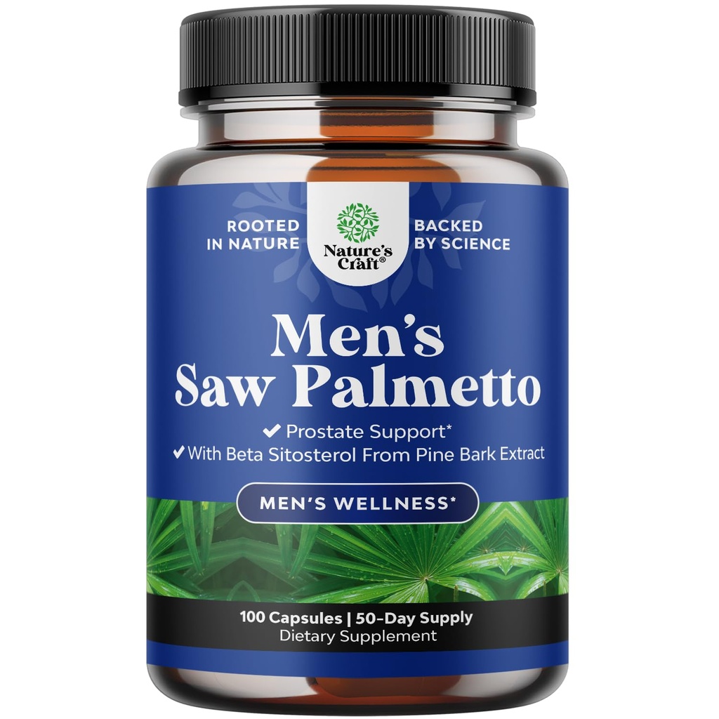Natures Craft Saw Palmetto pour hommes avec Beta Sitostérol - Saw Palmetto Extract Prostate Supplément santé pour hommes Contrôle de la vésicule et soutien de la prostate - Restaurer le complément de cheveux