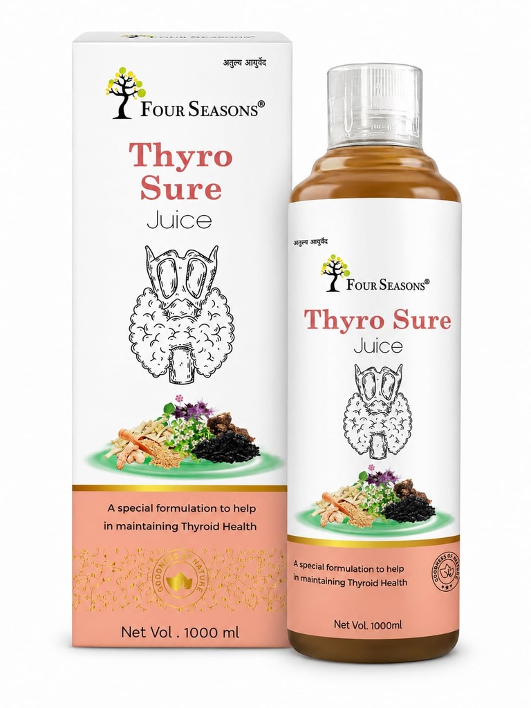 Four Seasons Pure Ayurvedic Thyroid Care Juice for Hormonal Balance & Better Metabolism – Natural Thyro Balance Tonic with Kanchnar, Guggul & Ashwagandha – 100% Herbal & Sugar-Free (1L) Pack of 1