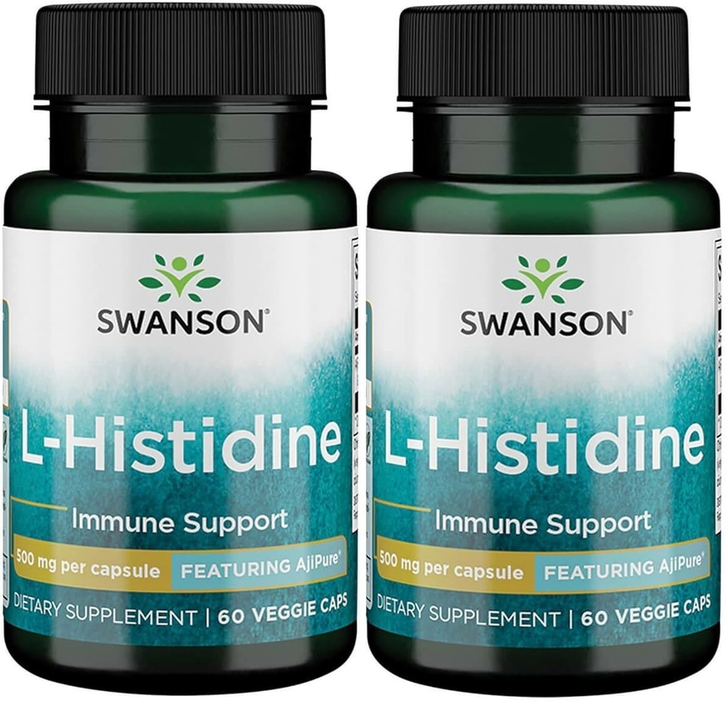 Swanson L-Histidine - avec Ajipure 500 mg 60 gélules (2 boîtes)