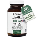 PRISTINE's N-acétyl L-Cysteine (NAC) 600MG 60 jours de supplément d'approvisionnement Capsules - Glutathion & Detox Support - Potent Antioxydant - Vegan, sans gluten, bouteille de verre non OGM