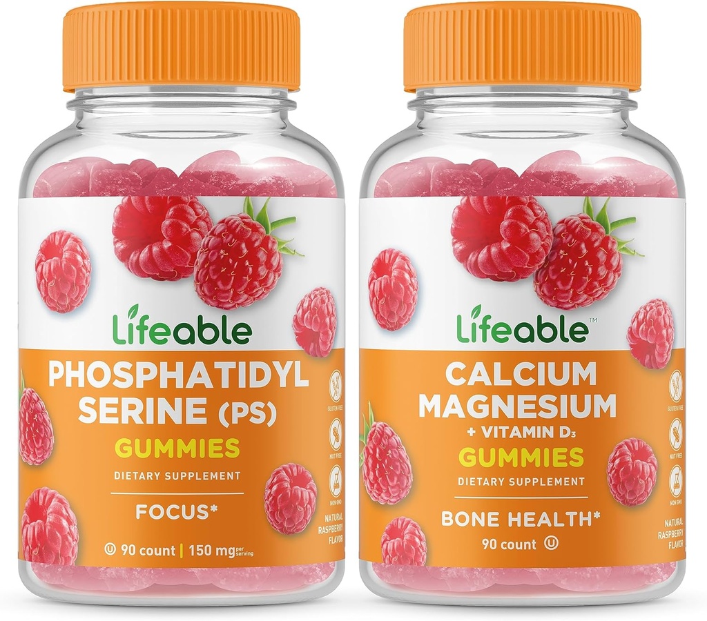Lifeable Phosphatidylserine (PS) + Calcium Magnesium, Gummies Bundle - Great Tasting, Vitamin Supplement, Gluten Free, GMO Free, Chewable Gummy