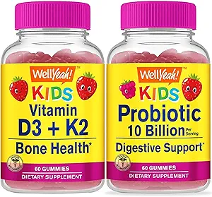 Eh bien oui Vitamine D3+K2 Enfants + Probiotiques 2B Enfants, Gommies Bundle - Grande dégustation, supplément de vitamine, sans gluten, sans OGM, gommy à croquer