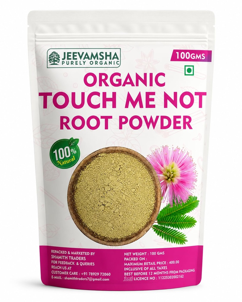 Touch Me Not Powder 100g Mimosa Pudica | Organic Natural & Herbal | Lajjalu Lajwanti Sensitive Plant Root Powder | Ayurvedic Herb for Traditional Use |
