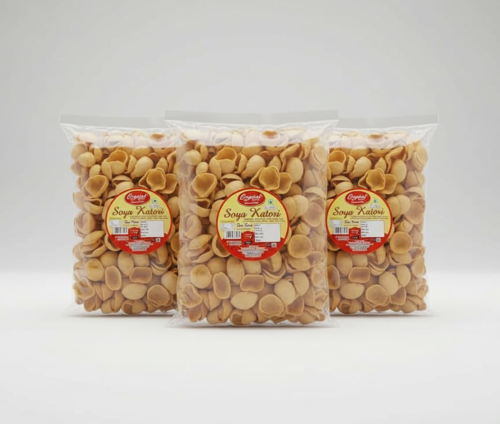 CRYSTAL NAMKEEN Crunchy Soya Katori - High Protein Namkeen Snack - Healthy & Tasty Tea-Time Snack - Perfect for Kids & Adults (Pack of 3)