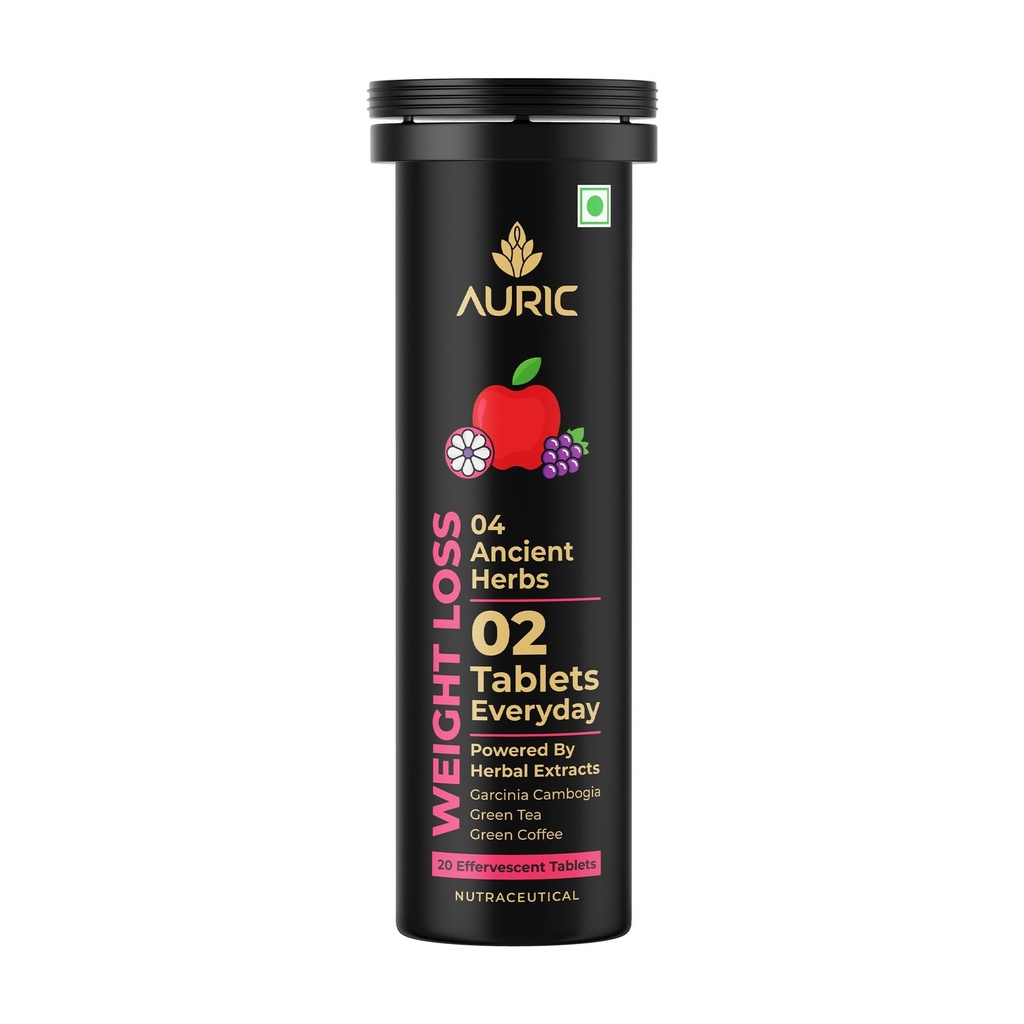 Auric Get Slim Effervescent | 20 Tablets Power of Green Coffee, Green Tea, Grape Seed & Garcinia Cambogia | For Men & Women
