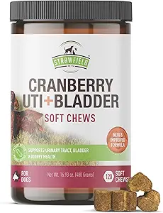 Traitement UTI de canneberge pour chiens – Mâches douces pour la santé du trac urinaire, le soutien des vétustes et la protection des pelouses – Suppléments naturels de canneberges formés par des vétustes – États-Unis – Arôme de beurre d'arachide