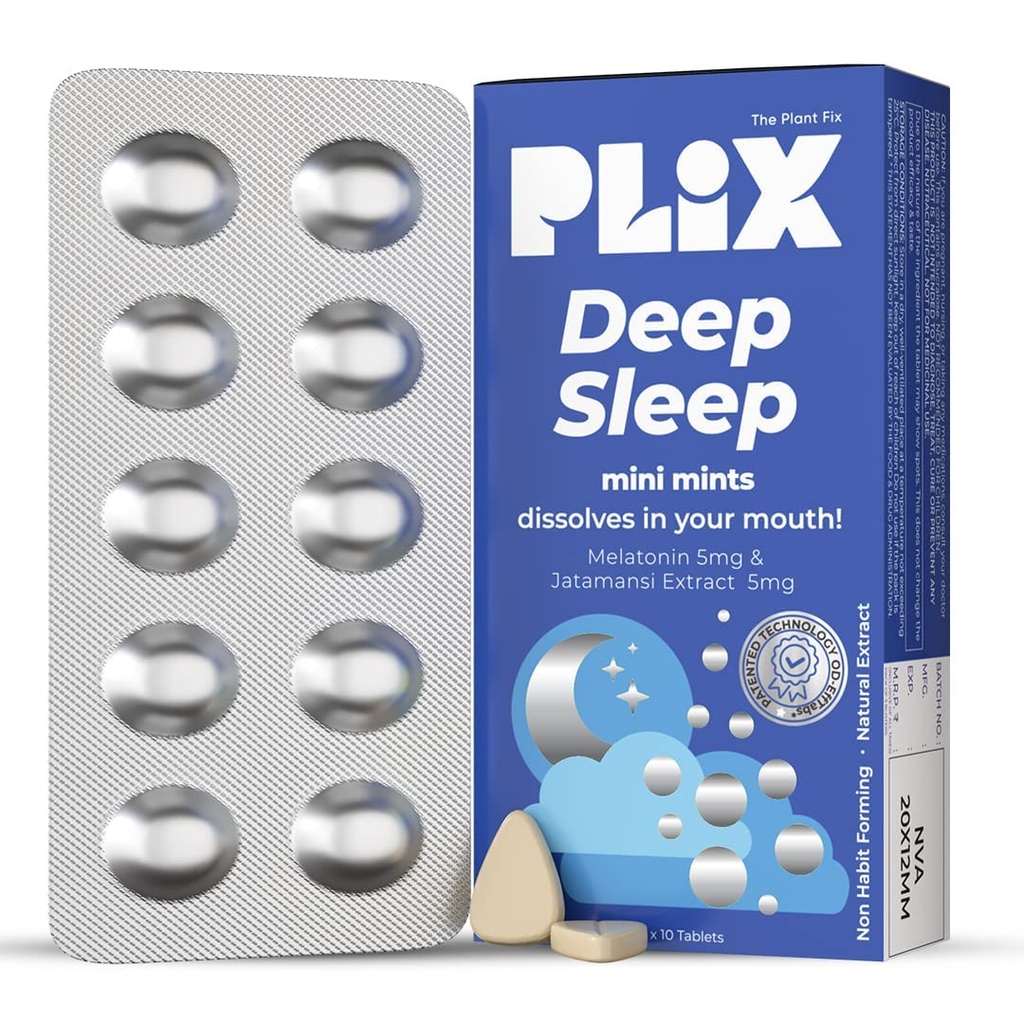 The Plant Fix Plix Melatonin Tablet Deep Sleep Oral Dissolving Mini Mints Effervescent Supporting Restful Sleep | Non Habit Forming | Melatonin And Jatamansi Extracts (5Mg) | Pack Of 1, 30 Mints
