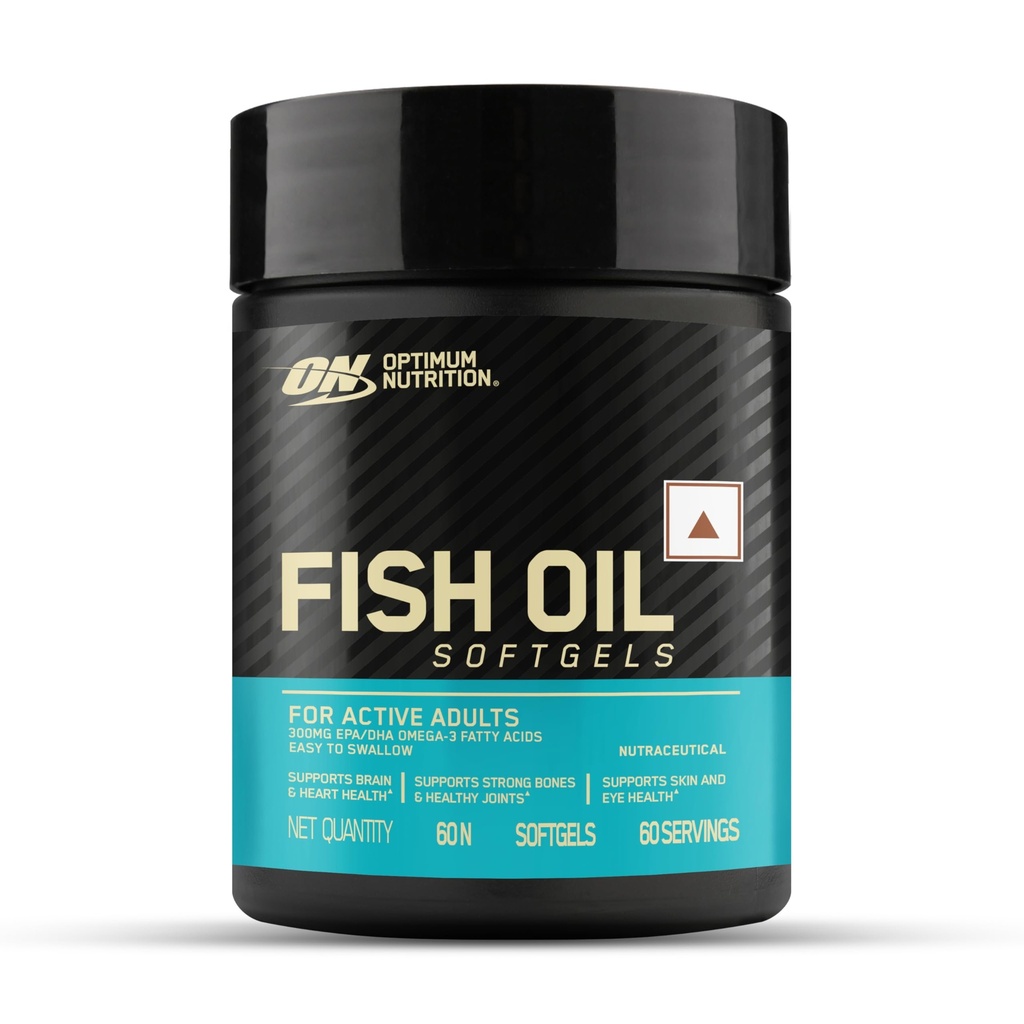 Optimum Nutrition (ON) Fish Oil - 60 Capsules, 300mg EPA/DHA Omega -3 Fatty Acids for Strong Bones-Healthy Joints, Brain, Heart, Skin & Eye Health