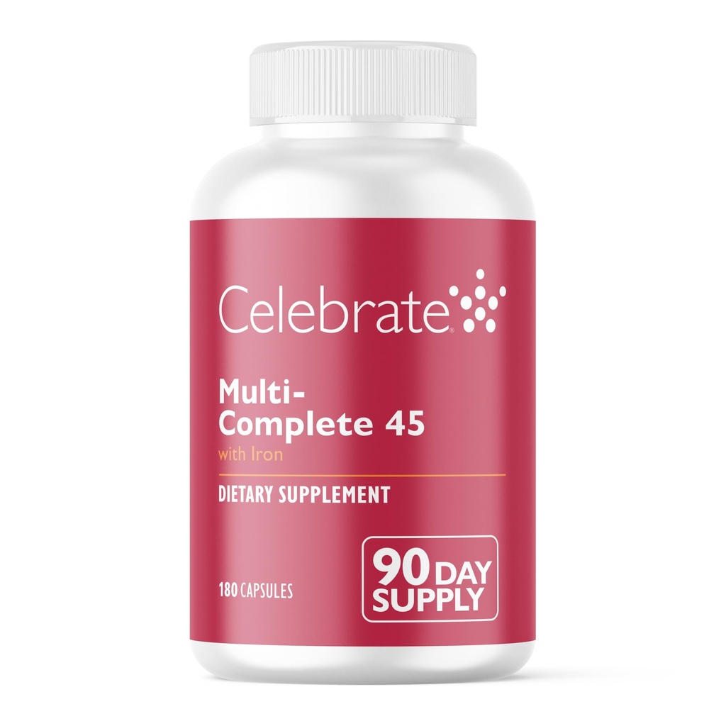 Célébrez les vitamines Multi-Complete, 45 mg de fer – Multivitamine bariatrique quotidienne pour les patients atteints de gastrectomie à manches longues et de chirurgie gastrique – Vitamines et minéraux essentiels (180 capsules)