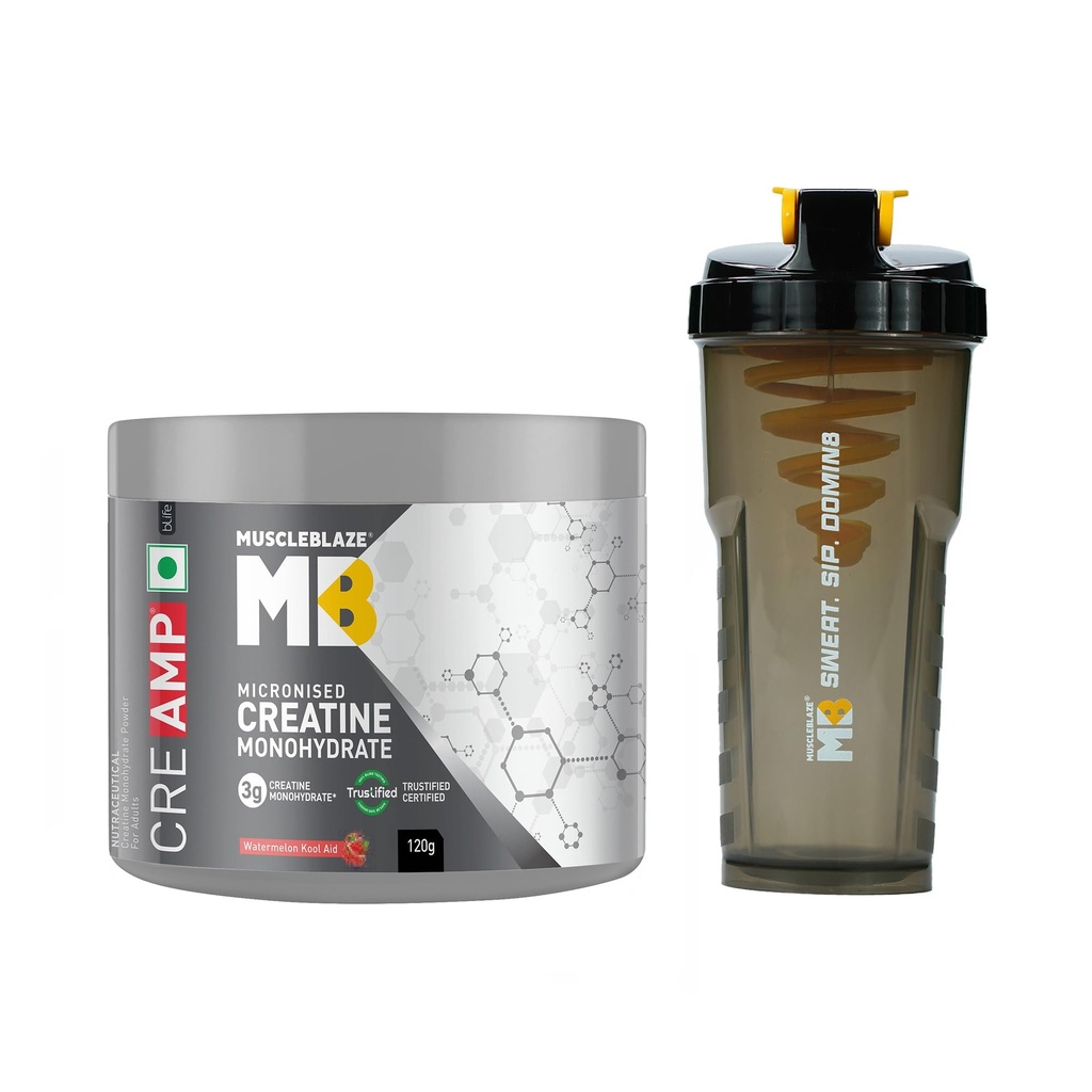 MuscleBlaze Micronised Creatine Monohydrate CreAMP, 120g + Shaker