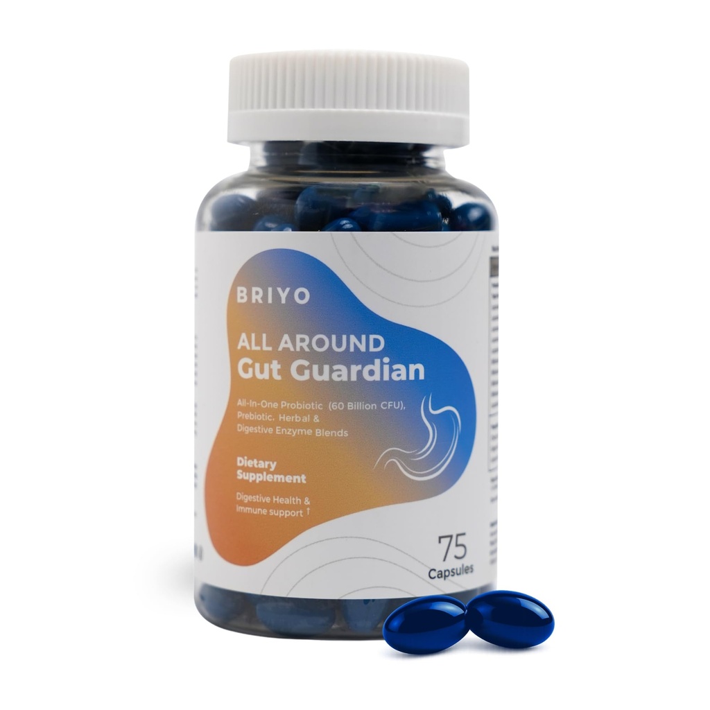 Briyo Gut Health Support – 60 Billion CFU Probiotics with Prebiotics, Digestive Enzymes & Herbs | Gut Guardian Formula to Boost Good Gut Bacteria, Support Digestion & Immunity, and Relieve Bloating & Gas