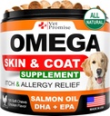 Omega 3 pour chiens - Supplément peau et manteau - Huile de poisson pour chiens Chews - Allergie et Démangeaison - Supplément Anti Shedding - Traitement de la peau sèche - Huile de saumon - Fabriqué aux États-Unis - 120 Soft Treats