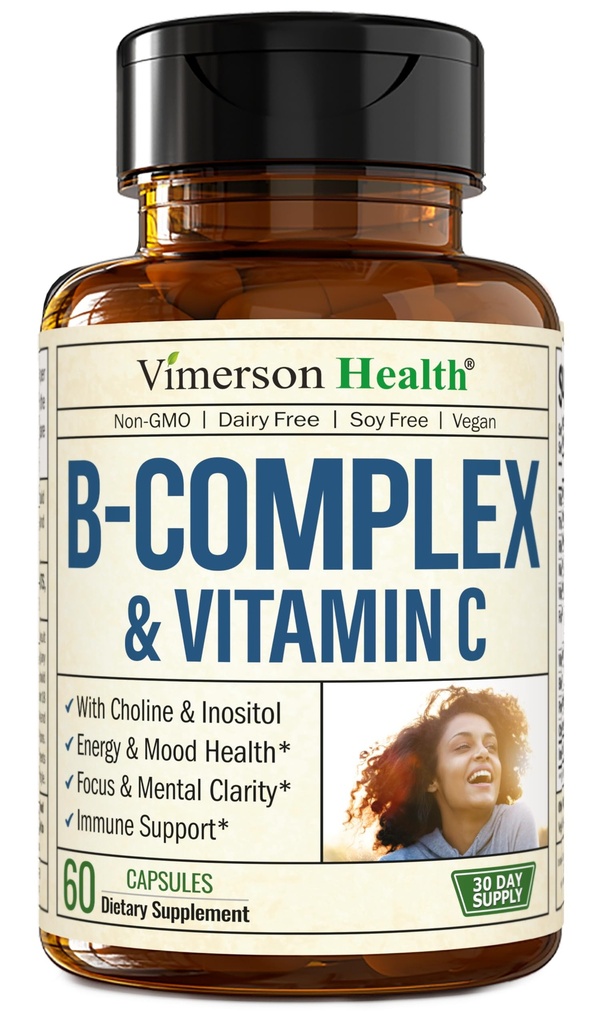 Complexe Vitamine B avec Acide C et folique VIT (Folate) - 8 Vitamines à haute puissance B : B1, B2, B3, B5, B6, B7, Vitamine B12 + Biotine, Choline et Inositol. Aides d'humeur, énergie, système nerveux et soutien immunitaire