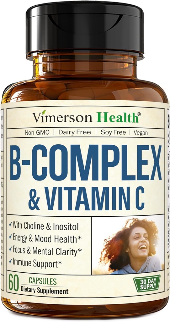 Complexe Vitamine B avec Acide C et folique VIT (Folate) - 8 Vitamines à haute puissance B : B1, B2, B3, B5, B6, B7, Vitamine B12 + Biotine, Choline et Inositol. Aides d'humeur, énergie, système nerveux et soutien immunitaire