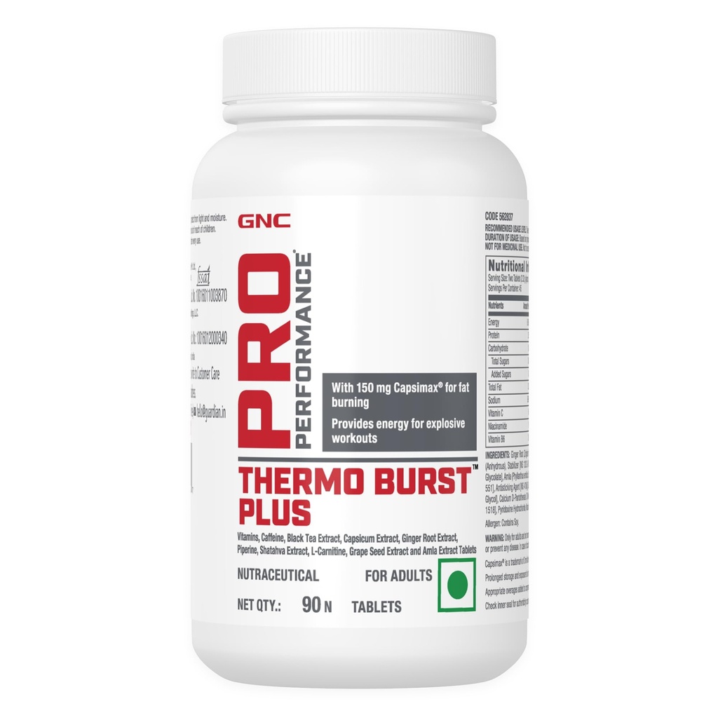 GNC Pro Performance Thermo Burst Plus With Capsimax® | 90 Tablets | Burns Stored Fats | Boosts Energy & Focus | Increases Metabolism | Prevents Unhealthy Cravings | Promotes Healthy Waist-To-Hip Ratio