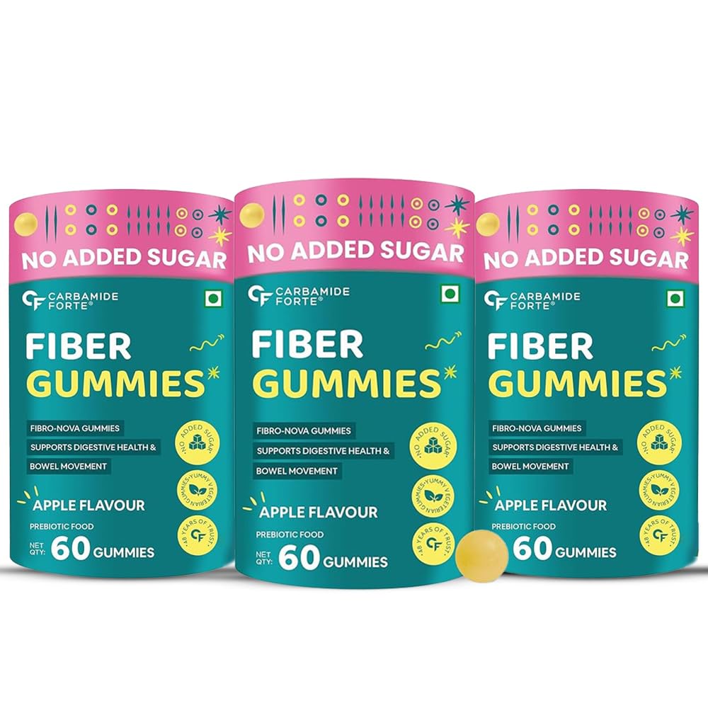 Carbamide Forte Fiber Gummies | Daily Fiber Supplement Gummies Supports Healthy Digestion & Supports Blood Sugar Management | Prebiotic Dietary Fiber Supplement | 60 Veg Apple Flavoured Gummies
