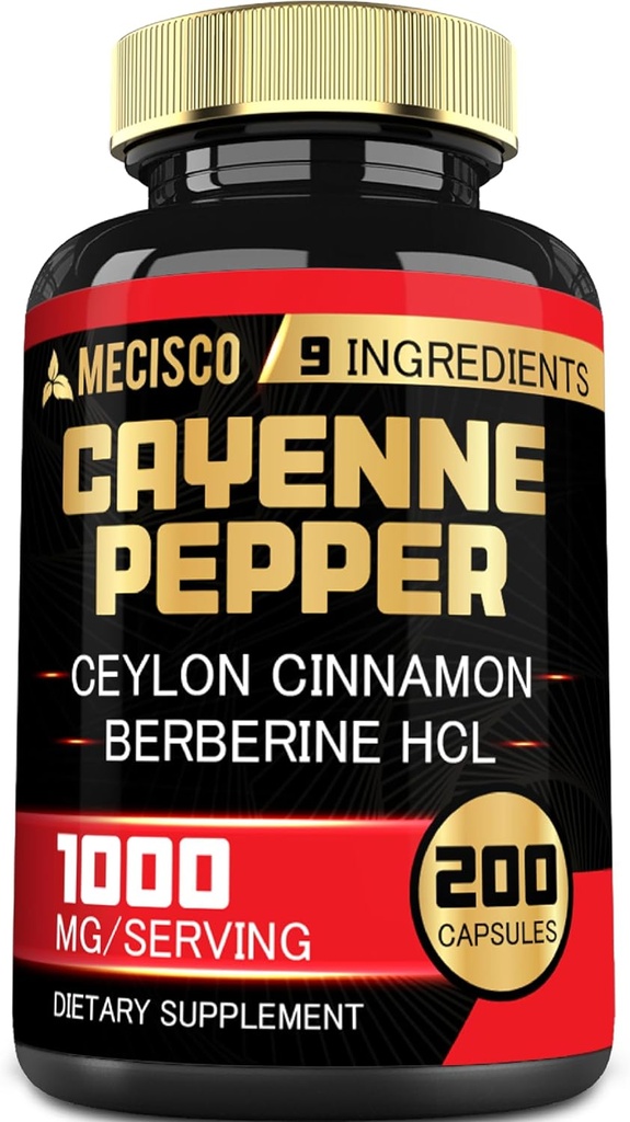 Cayenne Capsules de poivre avec racine curcumin curcumin curcuma, Berberine HCl, Ceylan Cinnamon Bark & More - 200 Capsules - Soutien Digestion santé, système immunitaire et équilibre corporel