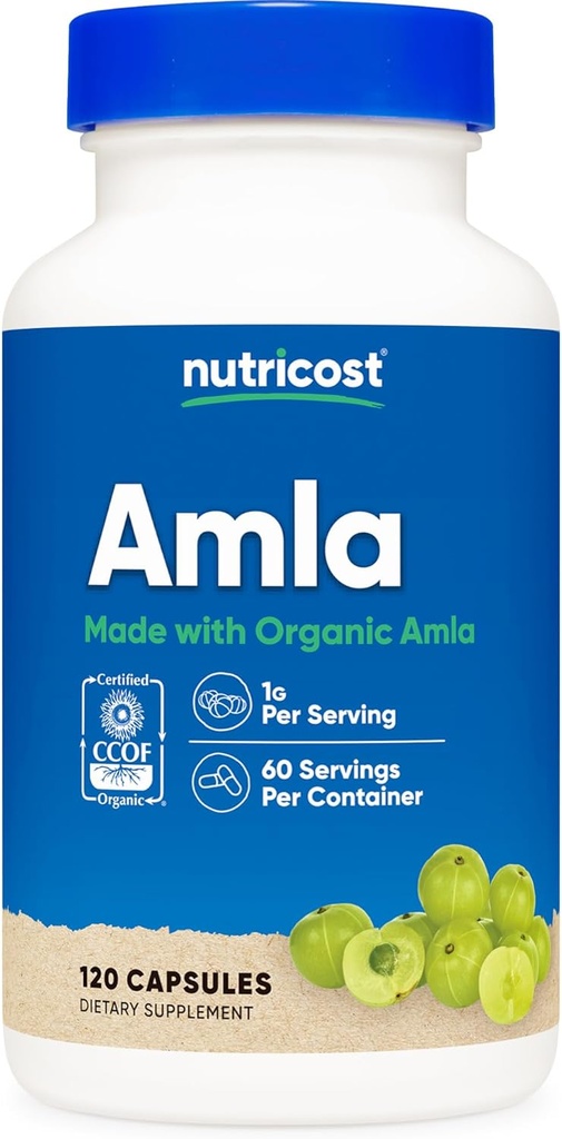 Nutricost Amla 1000mg, 120 Capsules Végétariennes - CCEF Certifié fait avec biologique, non-OGM, sans gluten, 60 portions