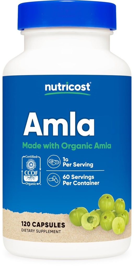 Nutricost Amla 1000mg, 120 Capsules Végétariennes - CCEF Certifié fait avec biologique, non-OGM, sans gluten, 60 portions
