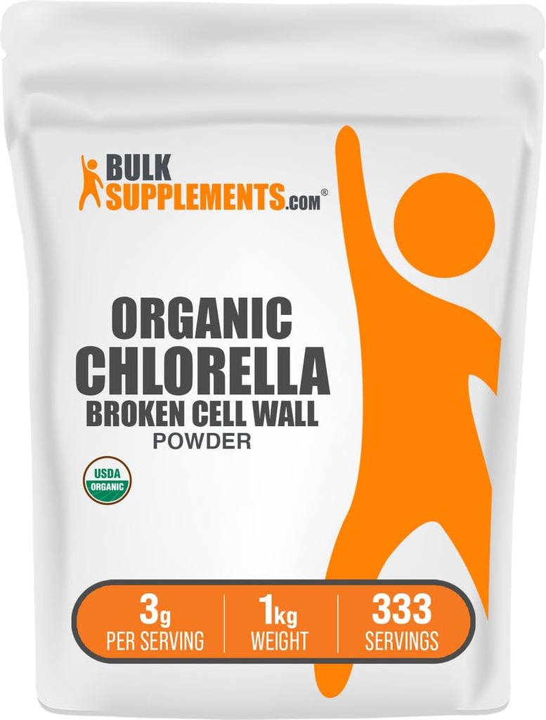 BulkSupplements.com Poudre de Chlorella biologique - Mur de cellules cassées, Poudre de superaliment vert, Supplément de Chlorella - Sans gluten, 3g par portion, 1kg (2,2 lbs) (paquet de 1)