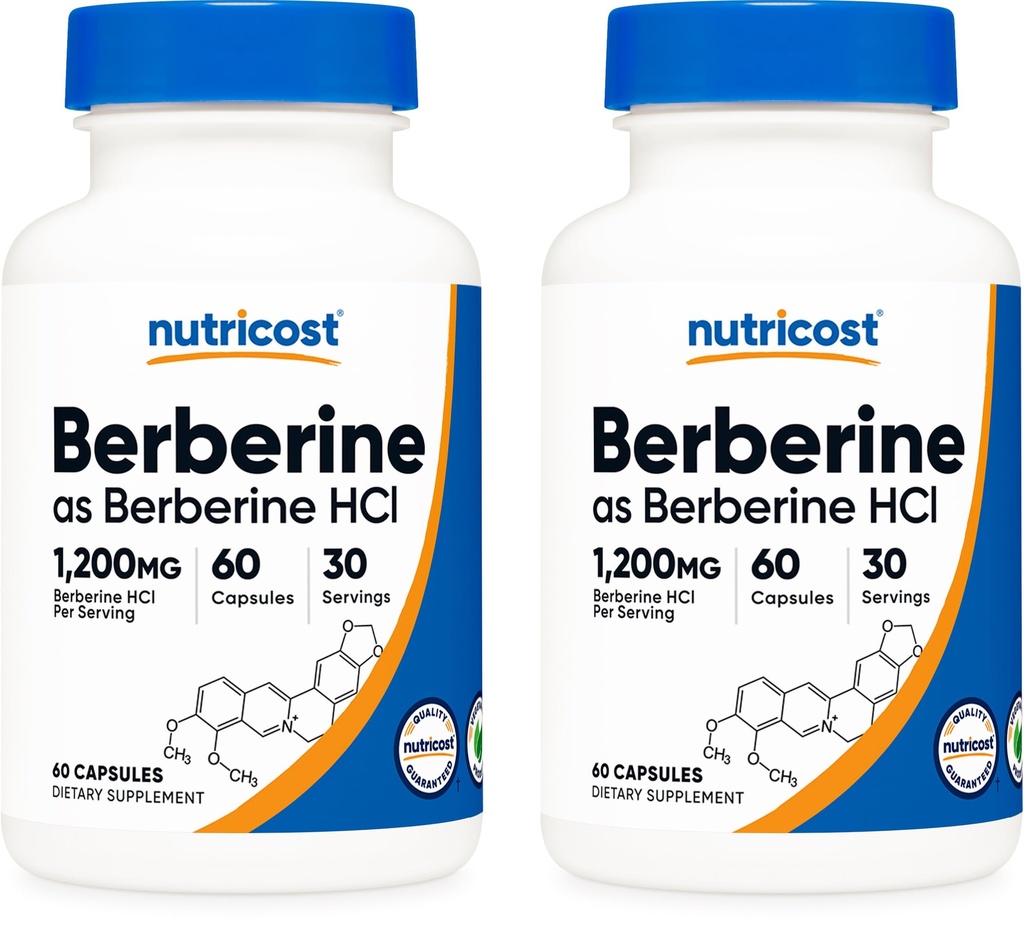 Nutricost Berberine HCl 600mg, 60 Capsules (2 bouteilles) - Sans gluten, Bouchons de légumes, Non-OGM