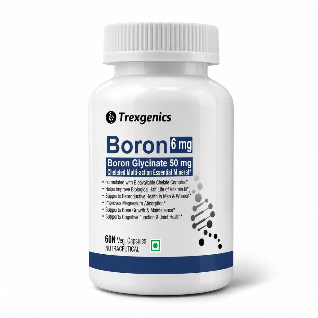 Trexgenics Boron 6 mg from Boron Glycinate 50 mg Multi-action Mineral, Bone, Cognitive Function & Joint Health (60 Veg Capsules)