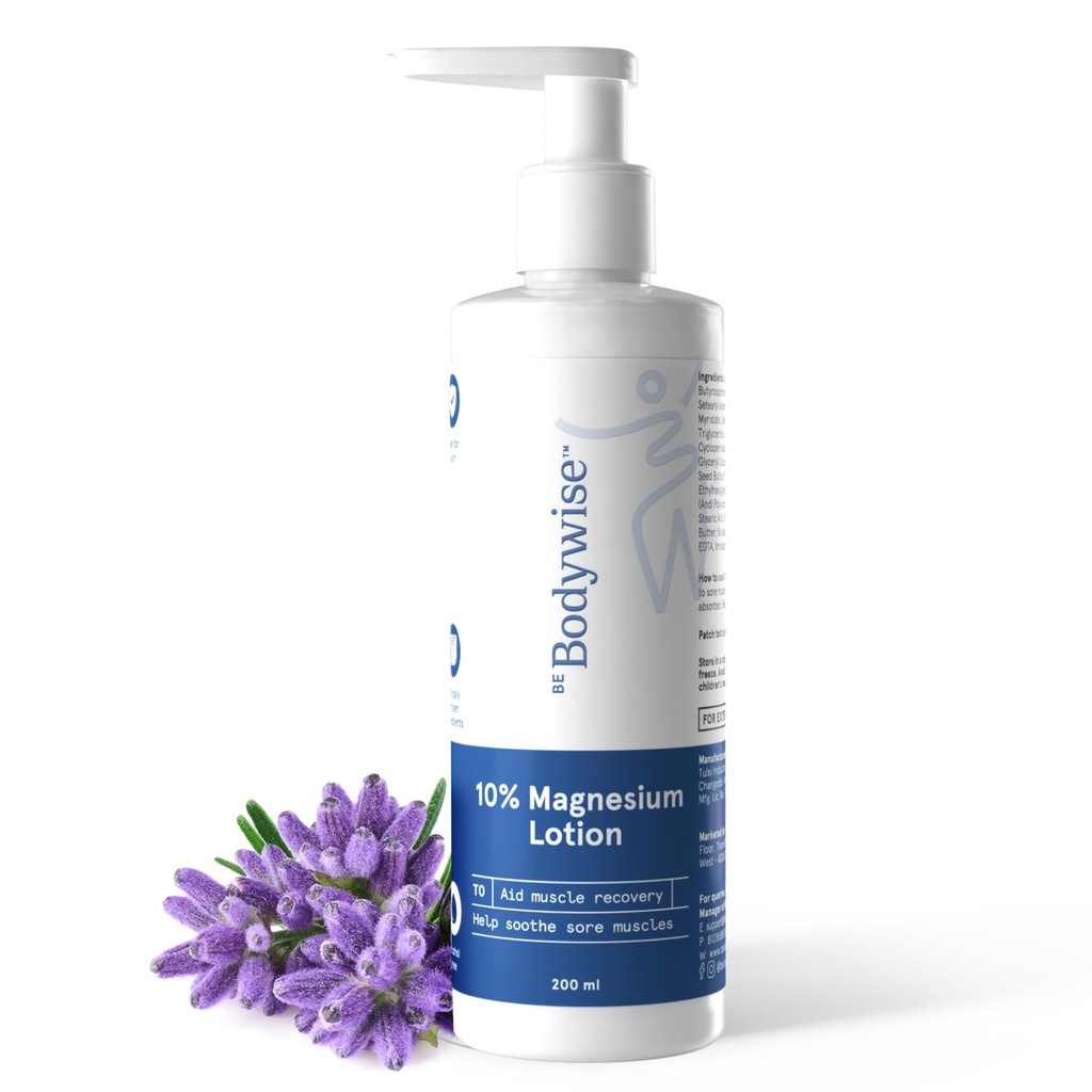 Be Bodywise 10% Magnesium Sleep Body Lotion 200ml | For Muscle Recovery & Relaxation | Infused with Shea Butter & Lavender | Mildly Scented, Lightweight & Non-Greasy Formula