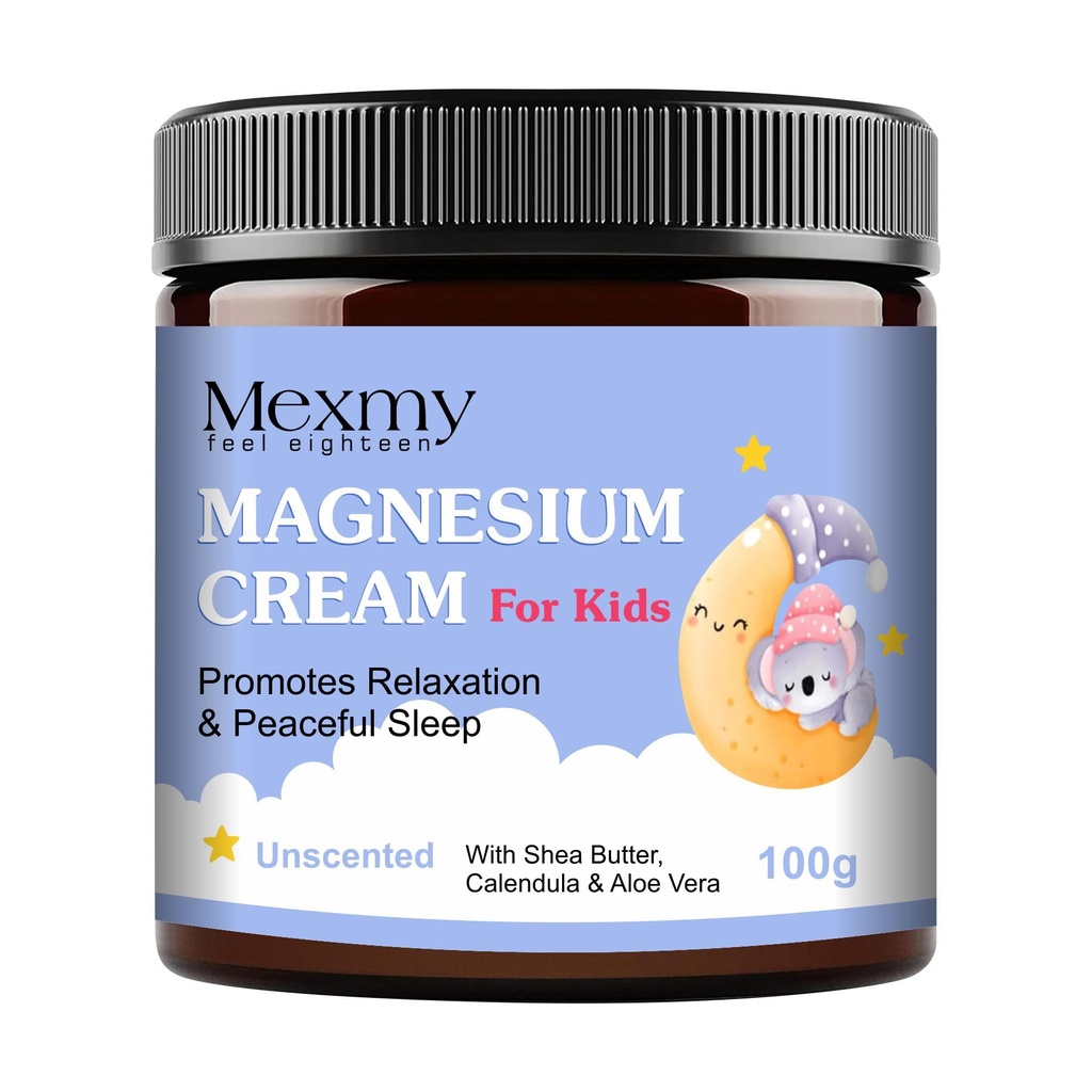 Mexmy Magnesium Cream for Kids 100g | Unscented Bedtime/Night Body Cream with Magnesium, Shea Butter, Calendula & Aloe Vera | For Sleep & Growing Pains | For Relaxation & Daily Skin Care (Pack of 1)