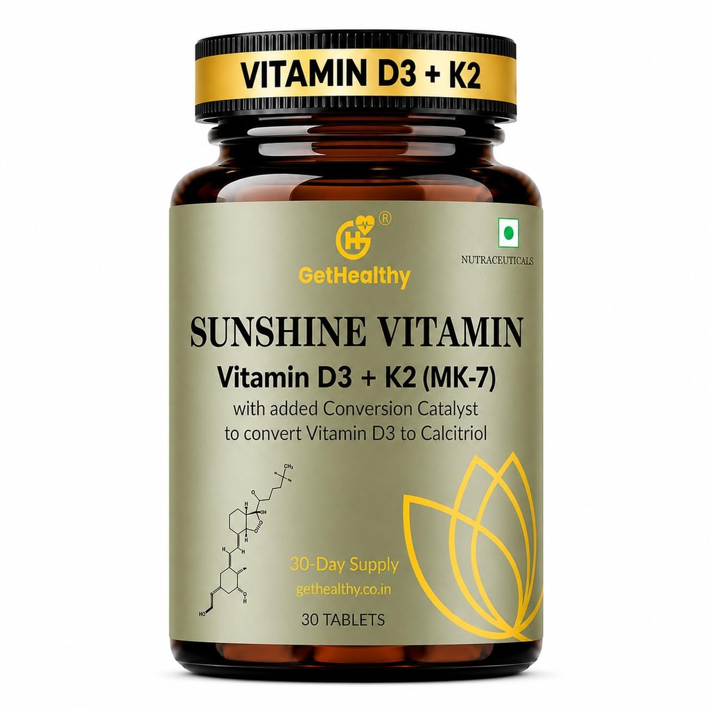 GetHealthy® Sunshine Vitamin™ Premium Vegan Vitamin D3 K2 MK7 Tablets | Lichen D3 600 IU + MK-7 55 mcg with Zinc, Curcumin, Piperine, Magnesium & MCT | Bone, Heart & Immune Support | Lab Tested | 30 Day Supply