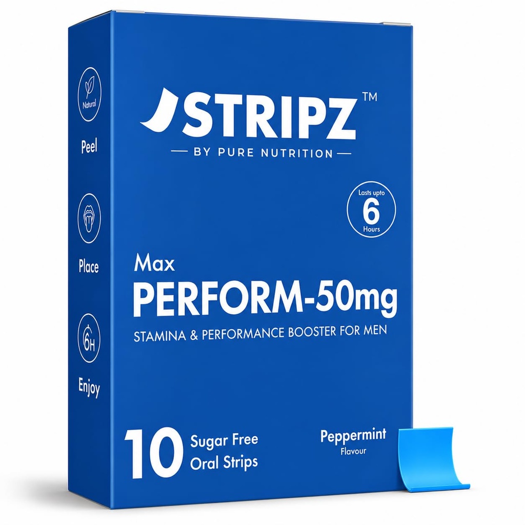 Pure Nutrition Perform Max Stripz 50mg Support Supplement for Men | Supports Energy, Vitality & Stamina | Sugar Free Peppermint Oral Strips | 10 Strips