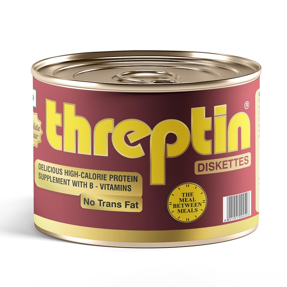 THREPTIN Diskettes Protein Biscuit High-Calorie Supplement with B-Vitamins Tin Pack – 275 gm (Chocolate)