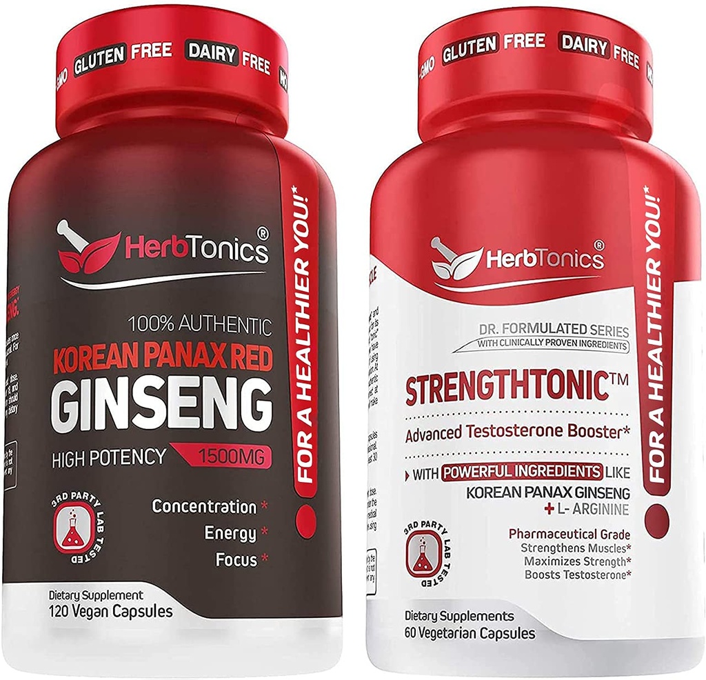 Herbtonics Panax Coréen Ginseng Rouge et Strengtonic Testostérone Booster pour hommes