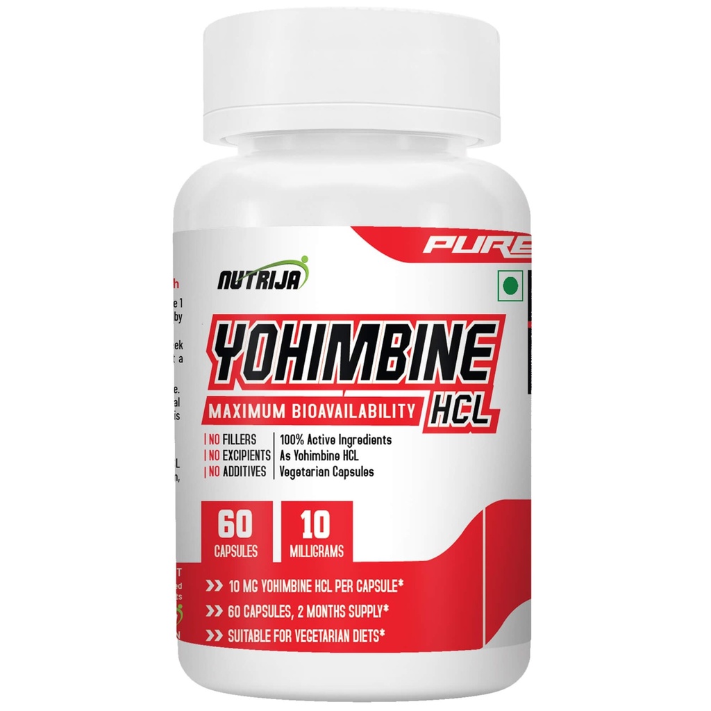 NutriJa Yohimbine HCL 10mg | Single-Ingredient Yohimbine Hydrochloride Supplement | 60 Veg Capsules