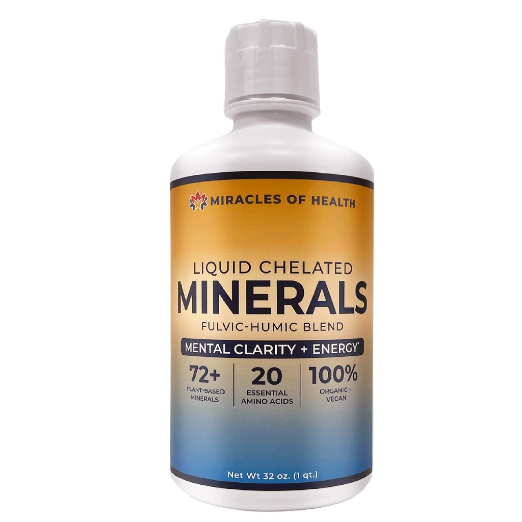 Minéraux chélatés liquides - Mélanges minéraux organiques humiques fulviens - 72+ minéraux à base végétale, 20 acides aminés essentiels - 100% naturels - 1 mois d'approvisionnement, 32 fl. oz