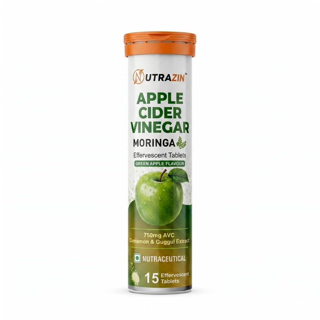 Apple Cider Vinegar Effervescent Tablets | Green Apple Flavour | With Moringa, Cinnamon & Guggul | Craving Control Support | 750 mg ACV | 15 Tablets