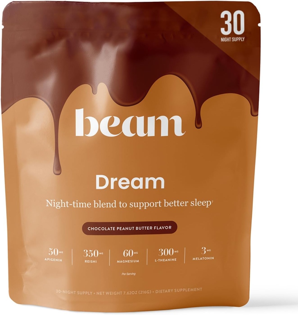 Beam Dream Sleep Powder, L-Theanine, Apigenin, Reishi and Magnesium, Third Party Tested Natural Sleep Aid & Sleep Supplement for Deep Sleep, Relaxation and Recovery, Natural Sleep Support, 30 Servings