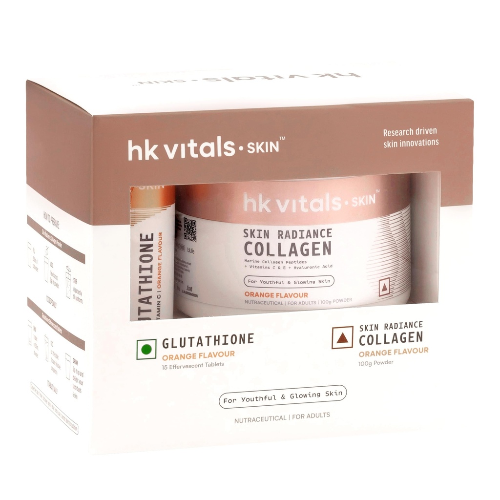 hk vitals Skin Radiance Marine Collagen, 100g + Glutathione Effervescent