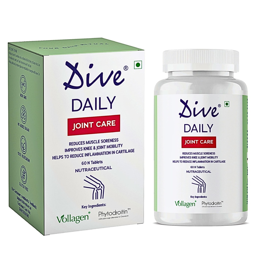 Dive Daily Joint Care Tablets – Glucosamine Sulphate 500 mg + MSM – Plant-Based Collagen (Vollagen) & Phytodroitin – Joint Pain Relief & Mobility Support – 60 Tablets a