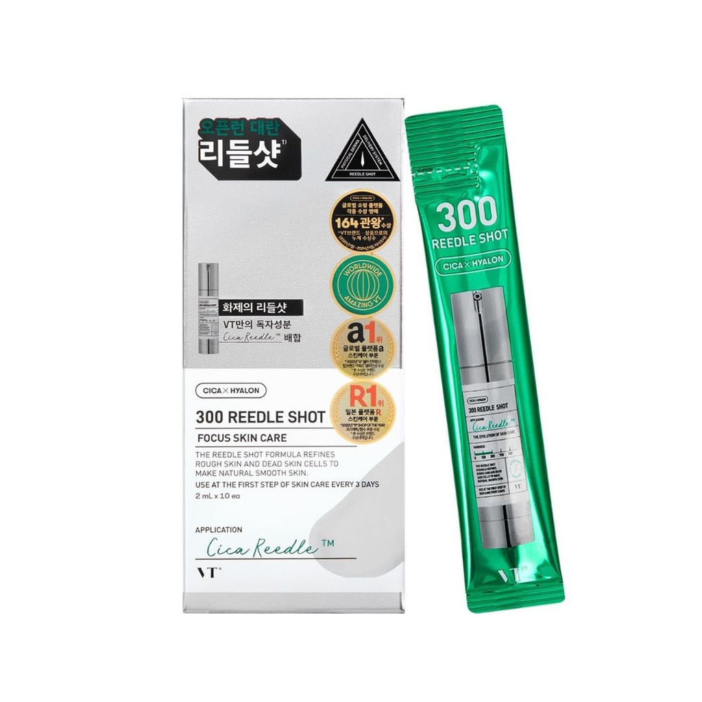 VT COSMETICS Reedle Shot 300 Stick 2ml x 10ea – Intensive Micro-Needle Skin Renewal Ampoule for Deep Pore Care, Texture Smoothing, Skin Regeneration & Enhanced Absorption Korean Skincare